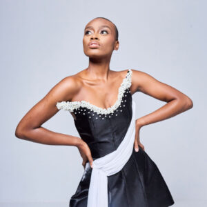 Asymmetric glossy dress